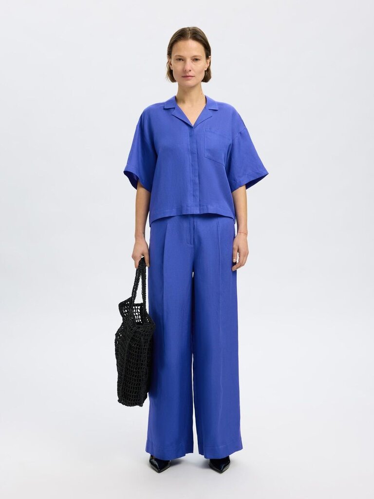 Lyra Wide Linen Blend Pants Dazzling Blue