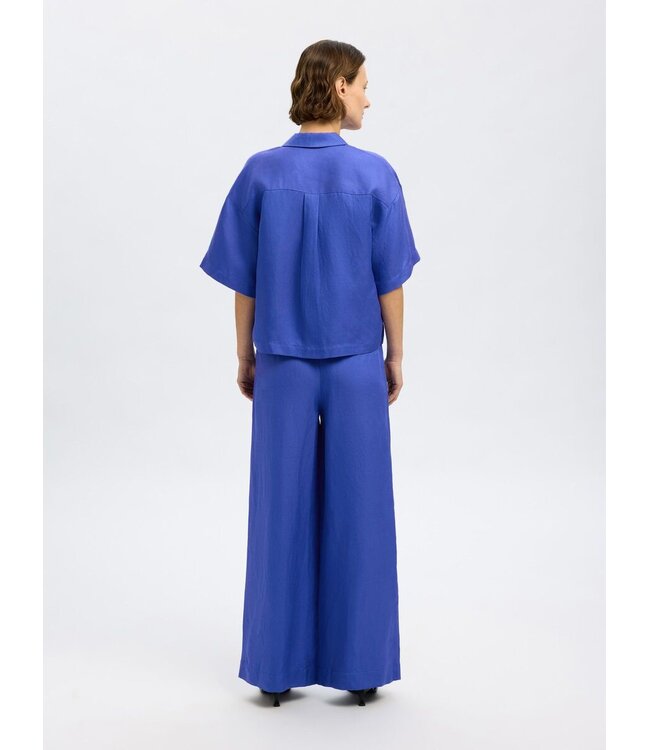 Lyra Wide Linen Blend Pants Dazzling Blue