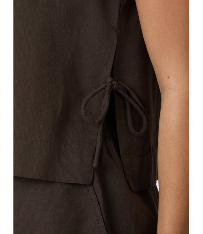 Svetlana Linen Top Dark Brown