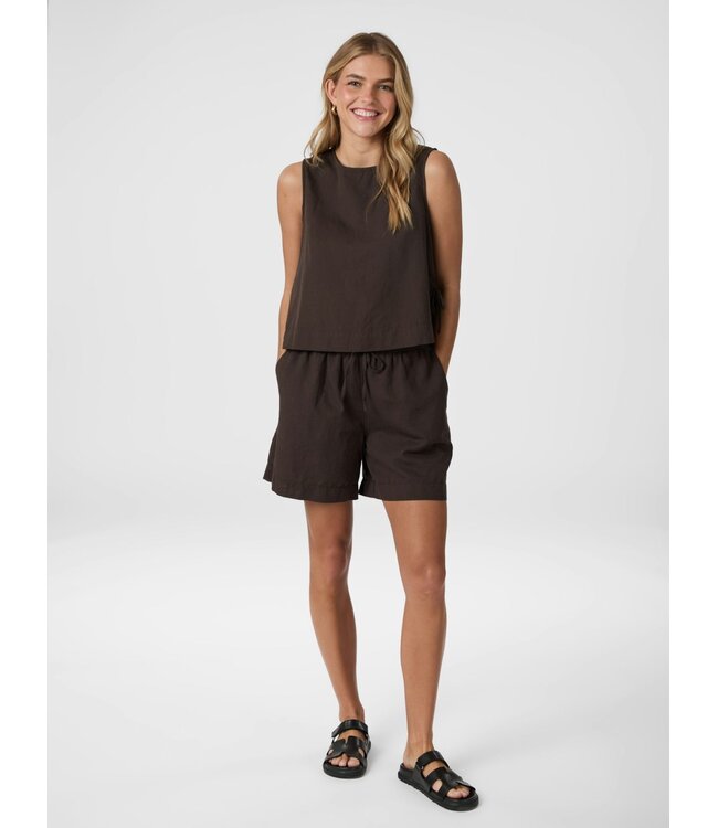 Svetlana Linen Top Dark Brown