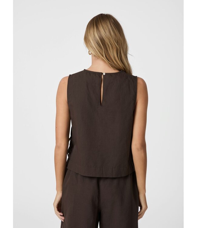 Svetlana Linen Top Dark Brown