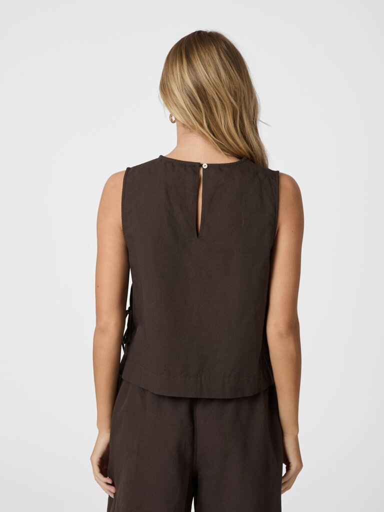 Svetlana Linen Top Dark Brown