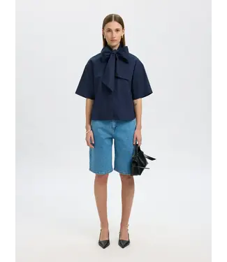 Aya Bow Shirt Dark Sapphire