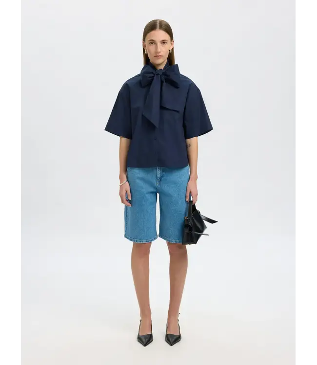 Aya Bow Shirt Dark Sapphire