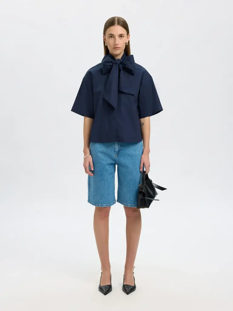Aya Bow Shirt Dark Sapphire