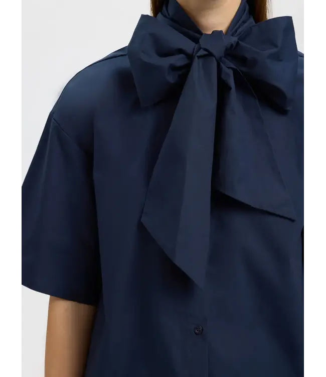 Aya Bow Shirt Dark Sapphire