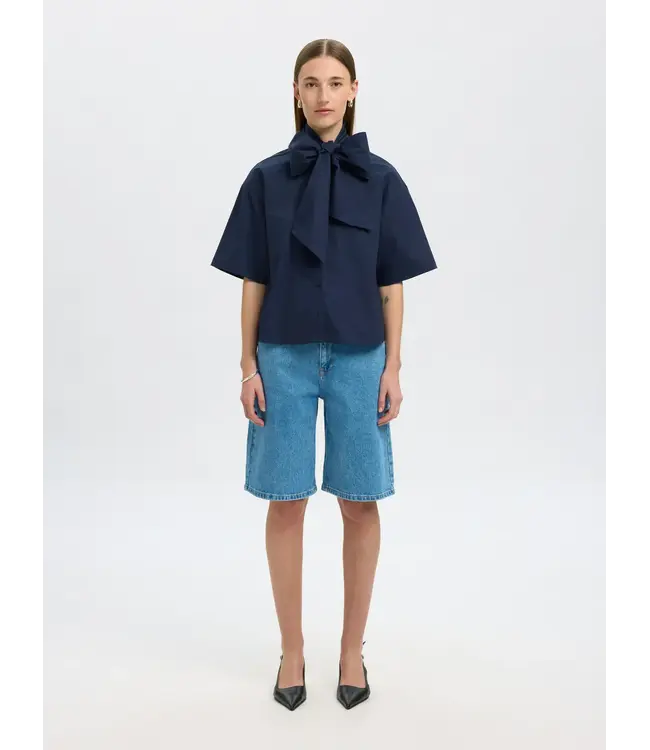 Aya Bow Shirt Dark Sapphire