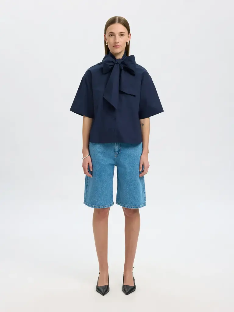 Aya Bow Shirt Dark Sapphire