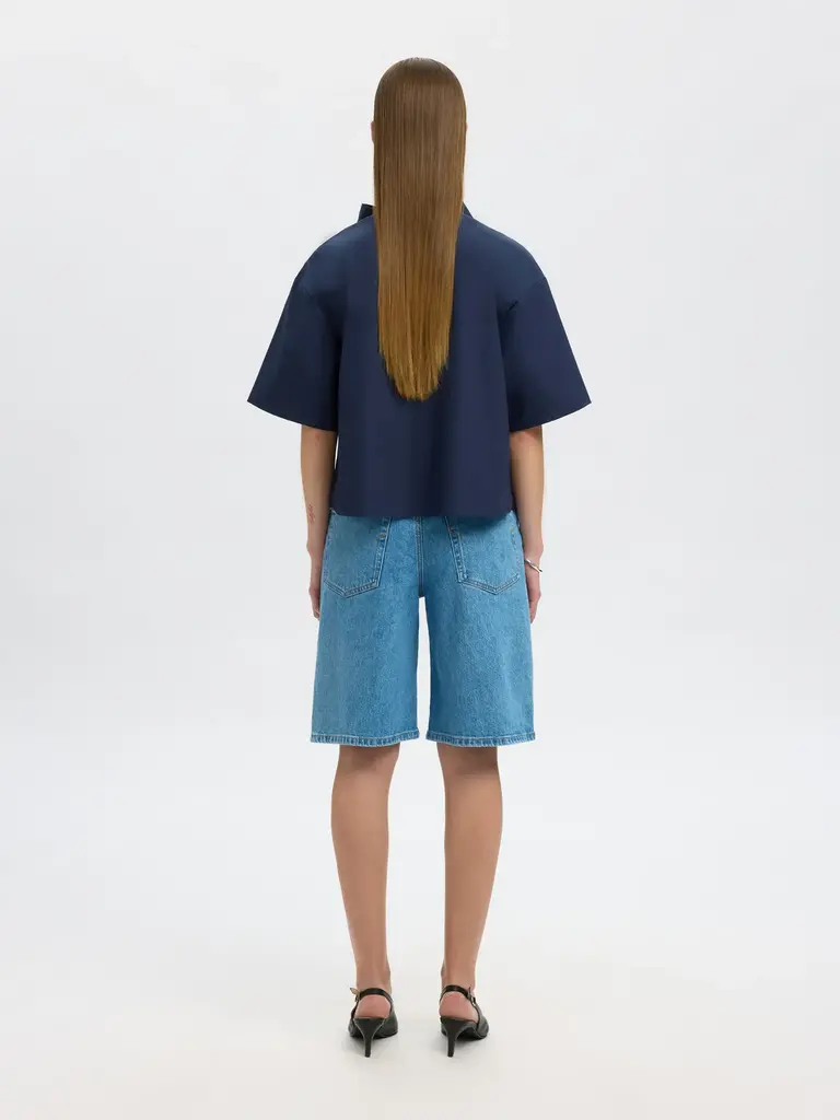 Aya Bow Shirt Dark Sapphire
