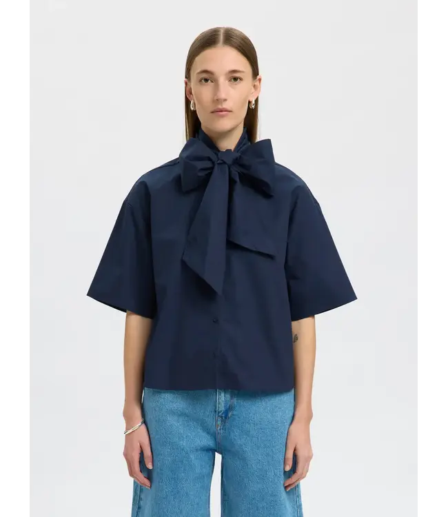Aya Bow Shirt Dark Sapphire
