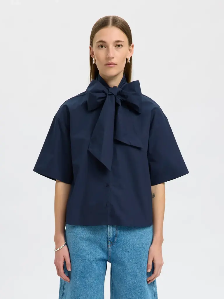 Aya Bow Shirt Dark Sapphire