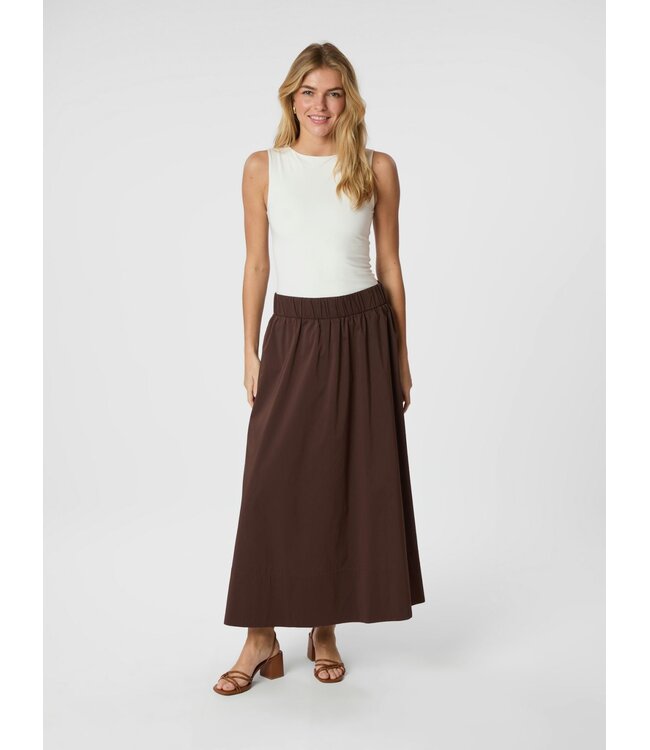 Yara Long Poplin Skirt Chocolate Brown