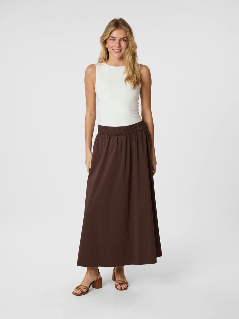 Yara Long Poplin Skirt Chocolate Brown