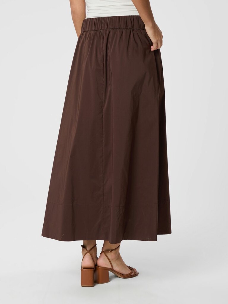 Yara Long Poplin Skirt Chocolate Brown
