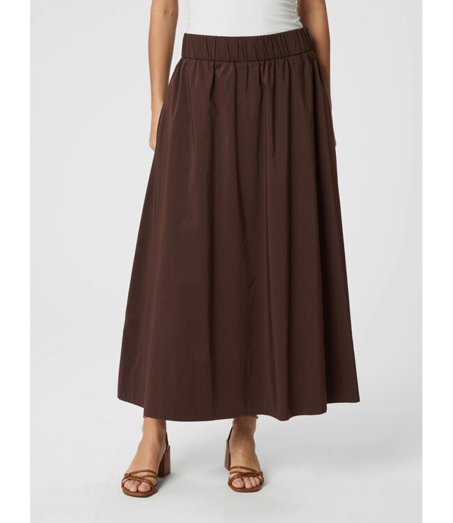 Yara Long Poplin Skirt Chocolate Brown