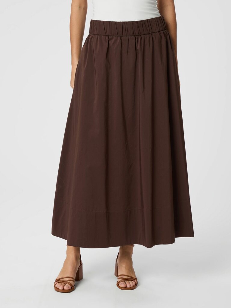Yara Long Poplin Skirt Chocolate Brown