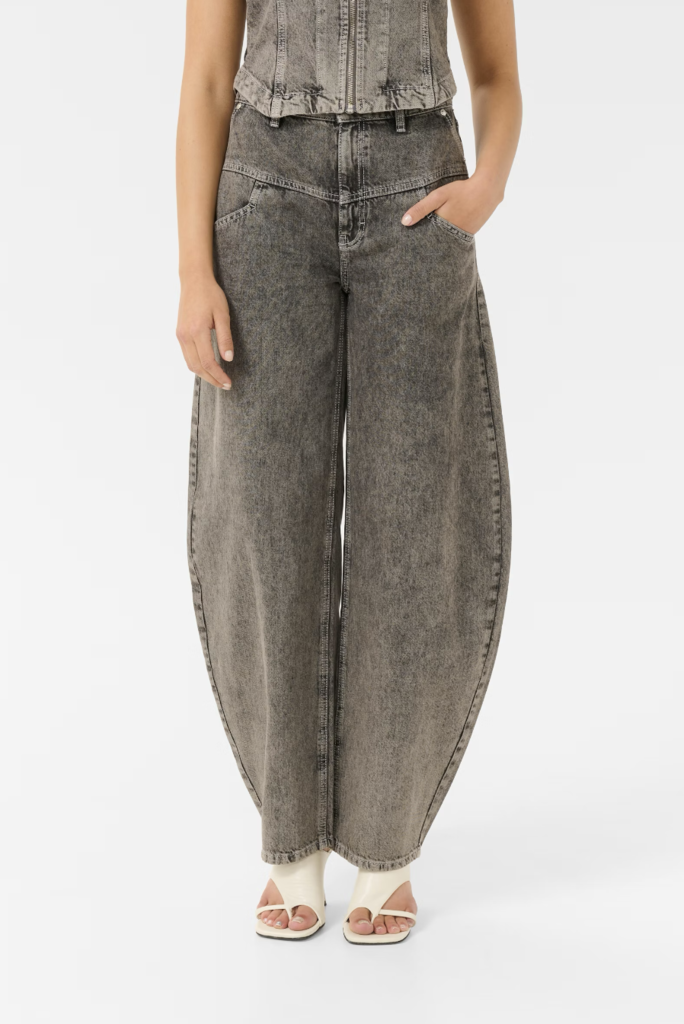 Josie HW Barrel Jeans Greige Denim