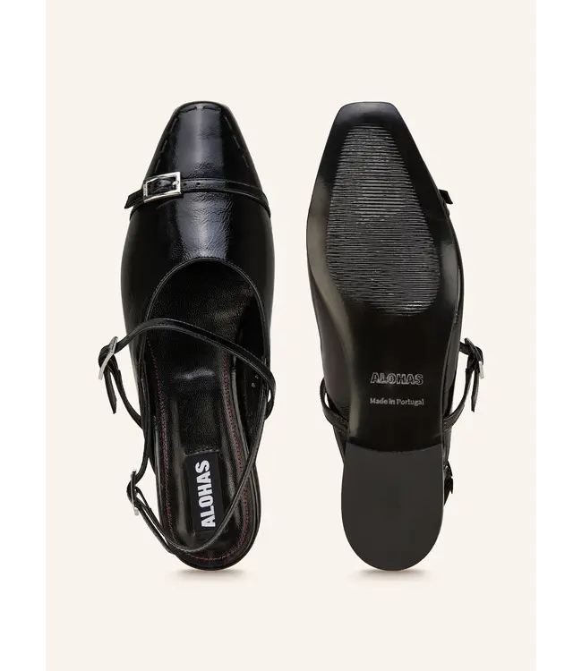 Ashlee Onix Black Leather Ballet Flats