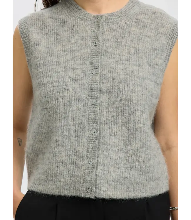 Lulu Button O-neck Vest Light Grey Melange