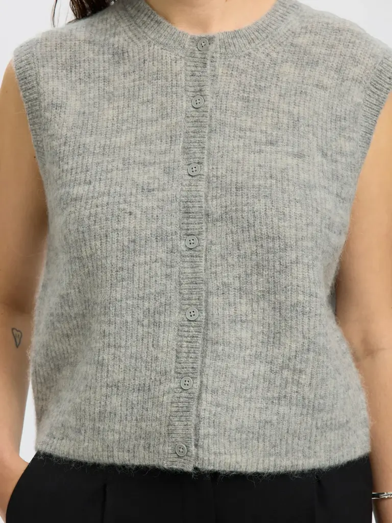 Lulu Button O-neck Vest Light Grey Melange