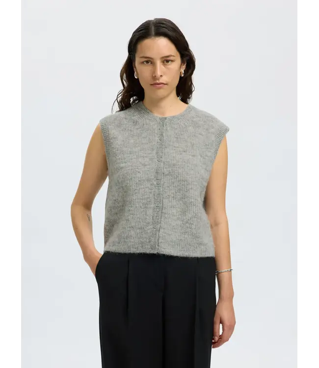 Lulu Button O-neck Vest Light Grey Melange