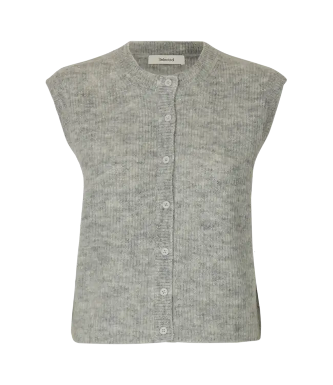 Lulu Button O-neck Vest Light Grey Melange