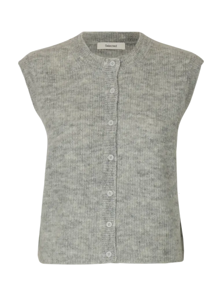 Lulu Button O-neck Vest Light Grey Melange