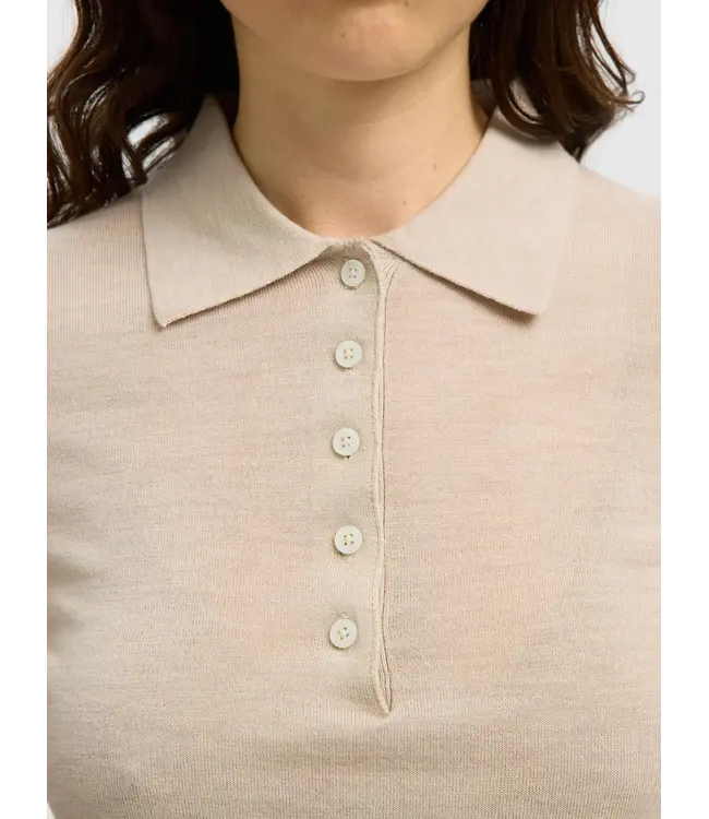 Thea Ls Knit Merino Collar Neck Oatmeal