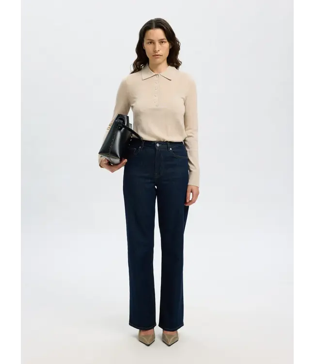 Thea Ls Knit Merino Collar Neck Oatmeal