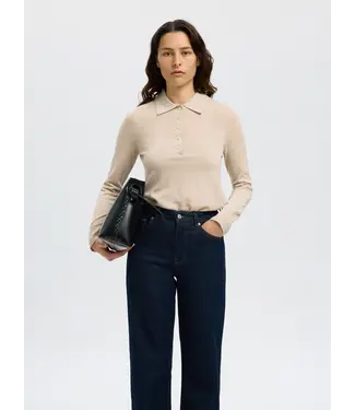 Thea Ls Knit Merino Collar Neck Oatmeal