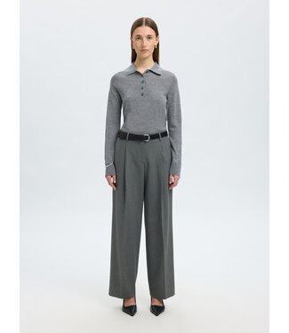 Thea Ls Knit Merino Collar Neck Medium Grey Melange