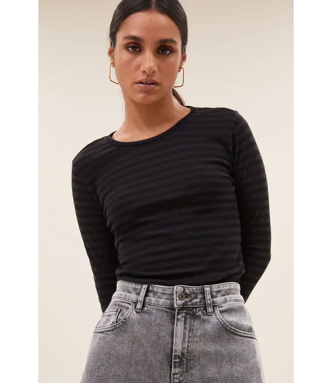 Basic Ls Melange Stripe Top