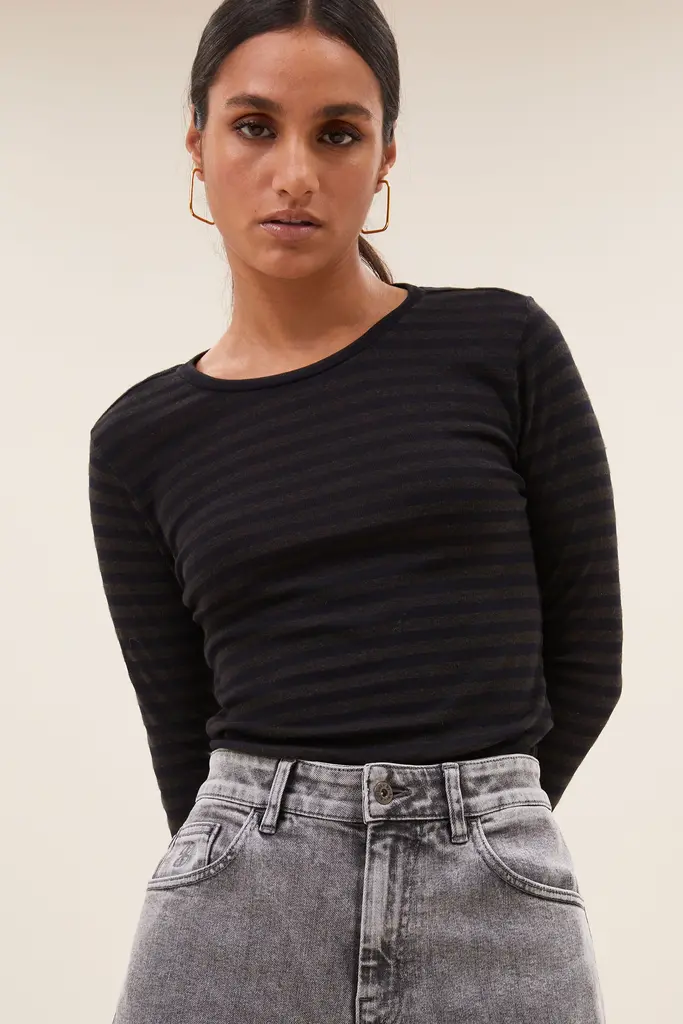Basic Ls Melange Stripe Top