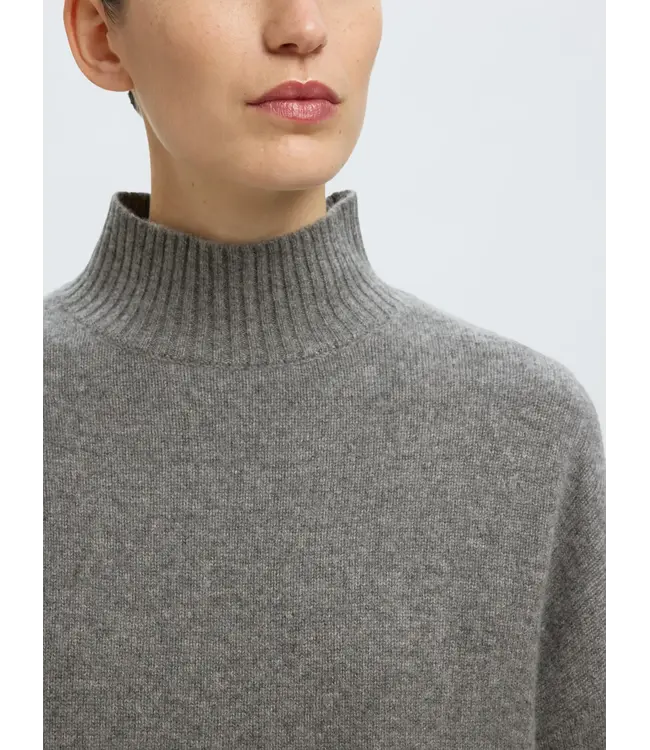 Cille Cashmere Blend High Neck Medium Grey Melange
