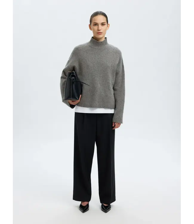 Cille Cashmere Blend High Neck Medium Grey Melange