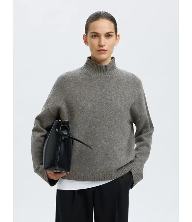 Cille Cashmere Blend High Neck Medium Grey Melange