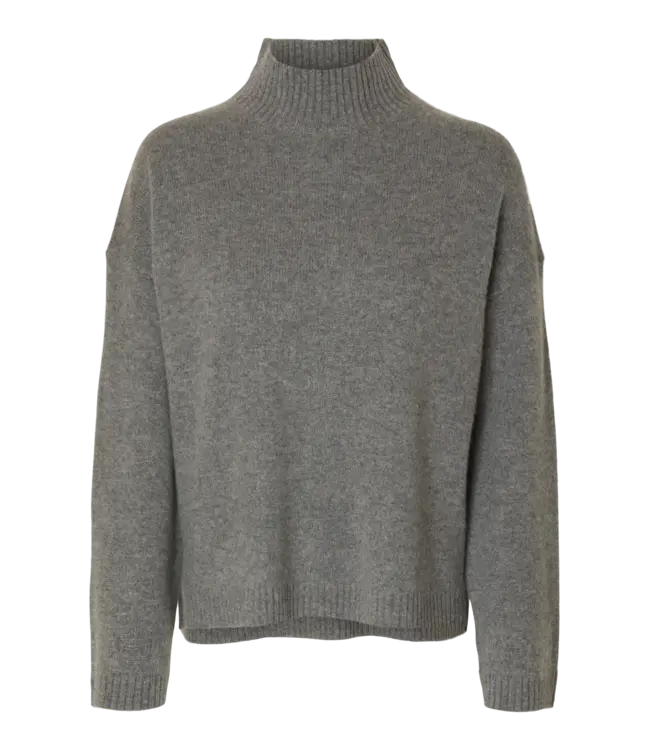 Cille Cashmere Blend High Neck Medium Grey Melange