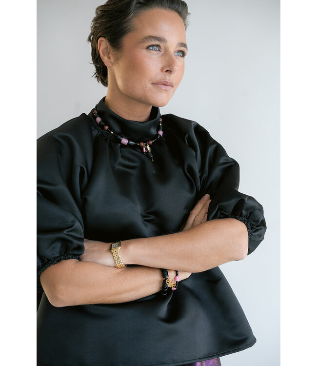 Mabel Blouse Satin Black