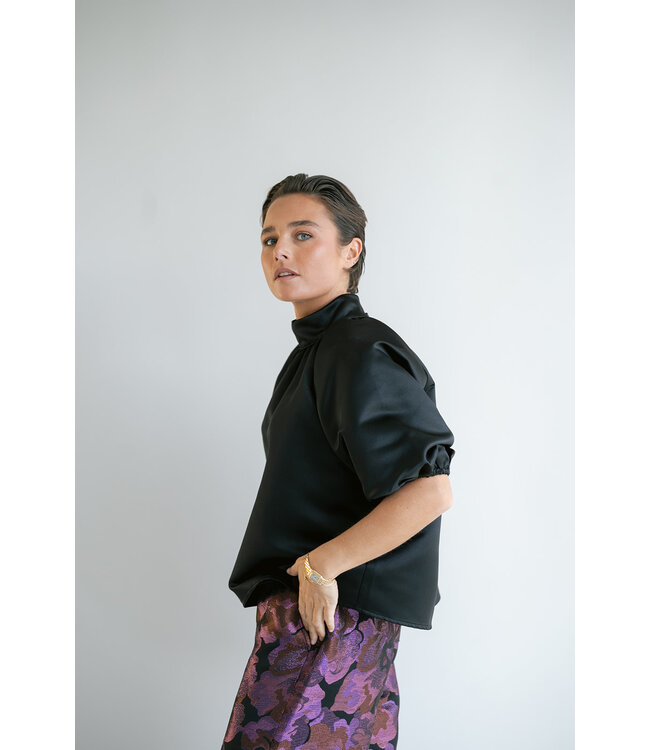 Mabel Blouse Satin Black