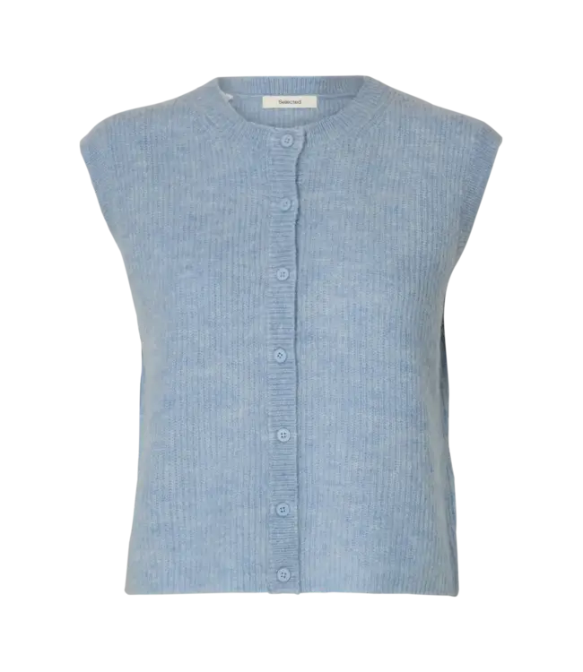 Selected Femme Lulu Button SL O-neck Cashmere Blue