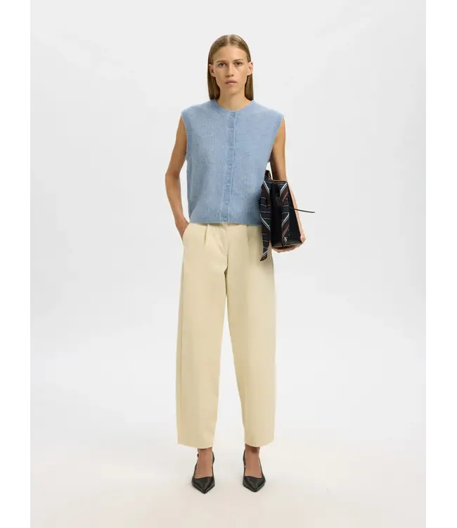 Selected Femme Lulu Button SL O-neck Cashmere Blue