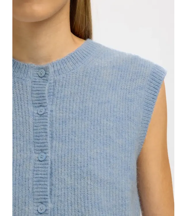 Selected Femme Lulu Button SL O-neck Cashmere Blue