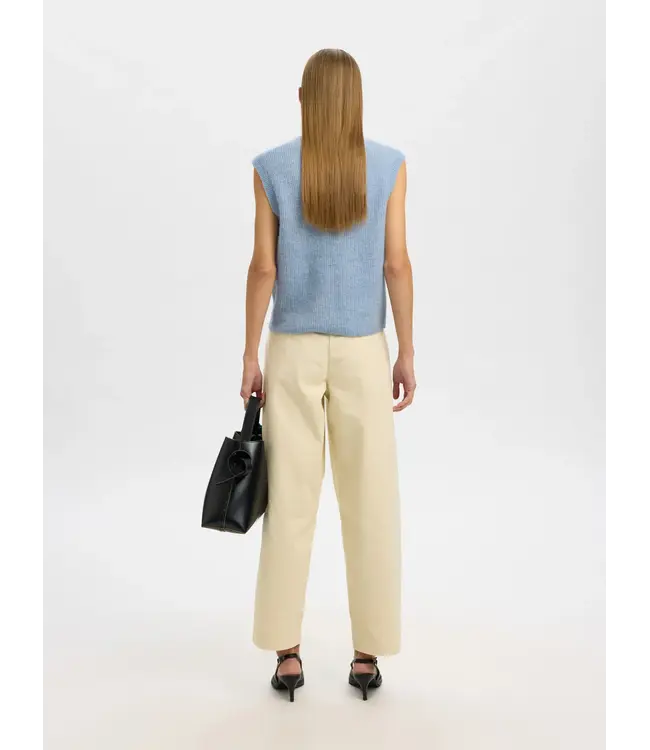 Selected Femme Lulu Button SL O-neck Cashmere Blue