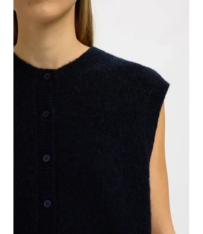 Selected Femme Lulu Button SL O-neck Dark Sapphire