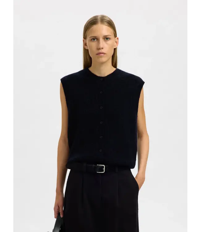 Selected Femme Lulu Button SL O-neck Dark Sapphire