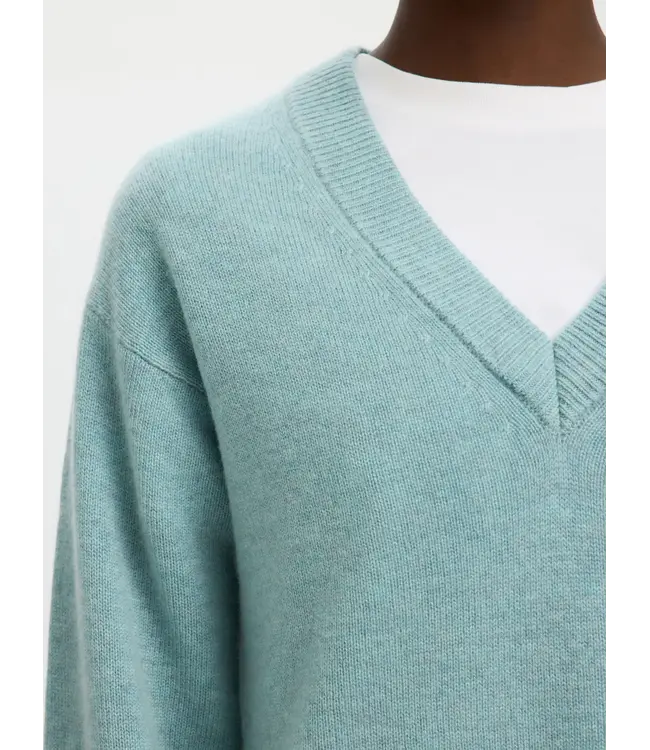 Selected Femme Cille Cashmere Blend V-Neck Blue Glow