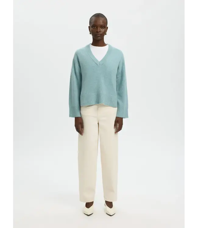 Selected Femme Cille Cashmere Blend V-Neck Blue Glow