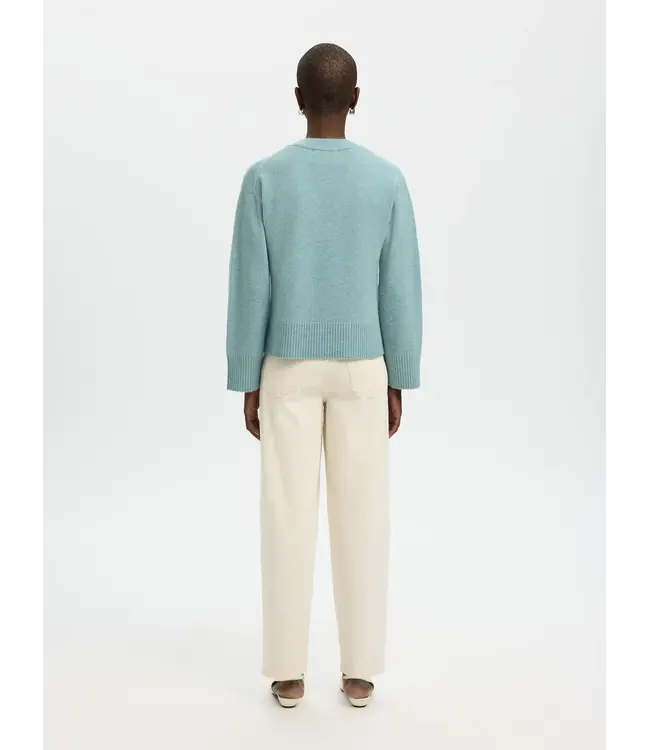 Selected Femme Cille Cashmere Blend V-Neck Blue Glow