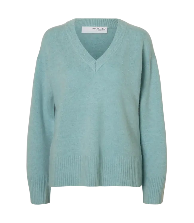 Selected Femme Cille Cashmere Blend V-Neck Blue Glow