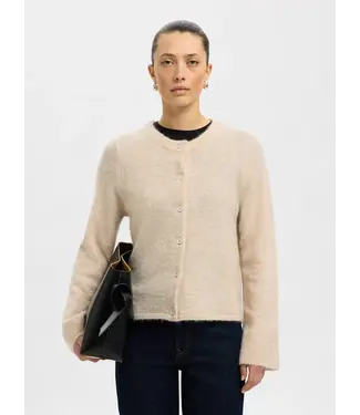 Selected Femme Lulu New Knit LS Cardigan Birch Melange